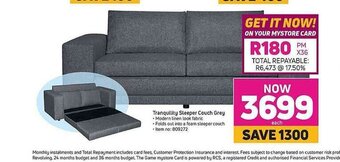 Game Tranquility Sleeper Couch Grey offer