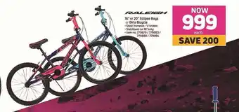 Game Raleigh 16" or 20" Eclipse Boys or Girls Bicycle offer