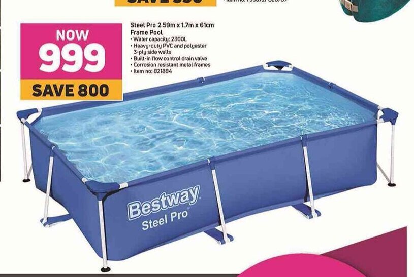 Steel Pro 2.59m x 1.7m x 61cm Frame Pool offer at Game