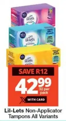 Checkers Lil-Lets Non-Applicator Tampons All Variants offer