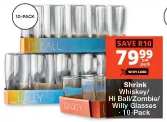 Checkers Shrink Whiskey/ Hi Ball/Zombie/ Willy Glasses offer