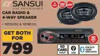 HiFi Corp Sansui Car Radio & 4-Way Speaker offer