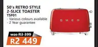 Tafelberg Furnishers Smeg - 50's Retro Style 2-Slice Toaster TSF01 offer