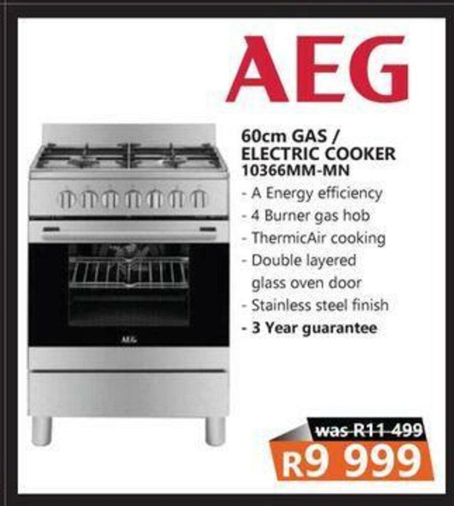 AEG 60cm Gas / Electric Cooker 10366mmMN offer at Tafelberg Furnishers