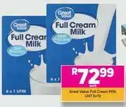 Game Great Value Full Cream Milk UHT 6 x 1 litre- Each offer