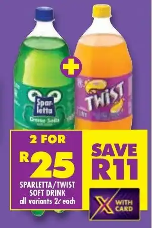 Shoprite Sparletta/twist soft drink all variants offer