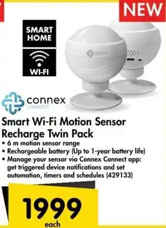 Connex Smart Wi-Fi Motion Sensor Racharge Twin Pack