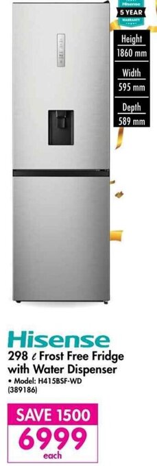 Makro Hisense 298L Frost Free Fridge with Water Dispenser offer