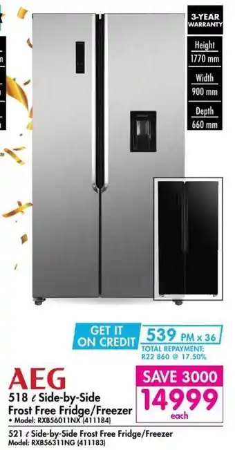 Makro AEG 518L Side-by-Side Frost Free Fridge/Freezer offer