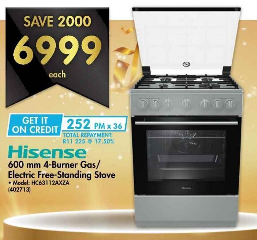 Makro Hisense 600mm 4-Burner Gas/ Electric Free-Standing Stove offer