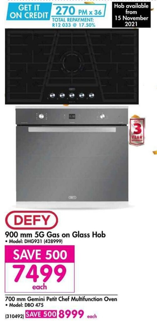Defy 900mm 5G Gas on Glass Hob offer at Makro