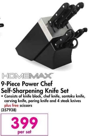 Homemax 9-Piece Power Chef Self-Sharpening Knife Set