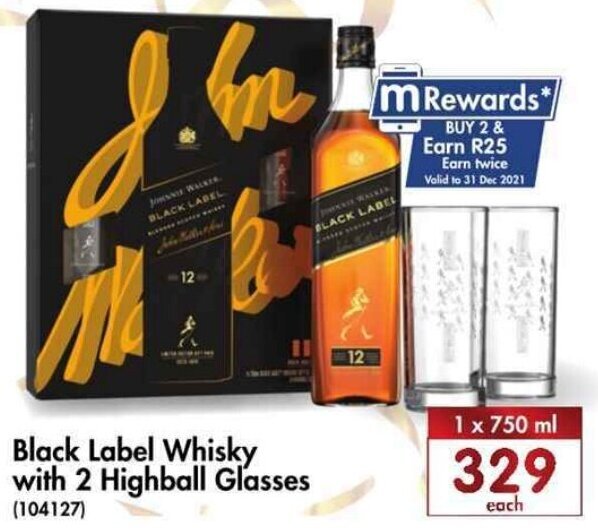 Black Label Whiskey with Highball Glasses 750ml offer at Makro’s liquor