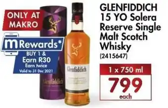 Glenfiddich 15 YO Solera Reserve Single Malt Scotch Whiskey 750ml