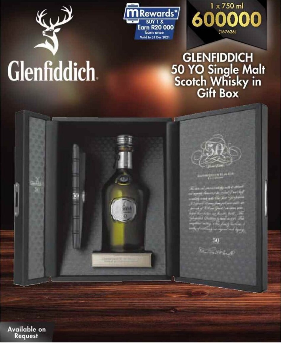 Glenfiddich 50 YO Single Malt Scotch Whiskey in Gift Box 750ml offer at