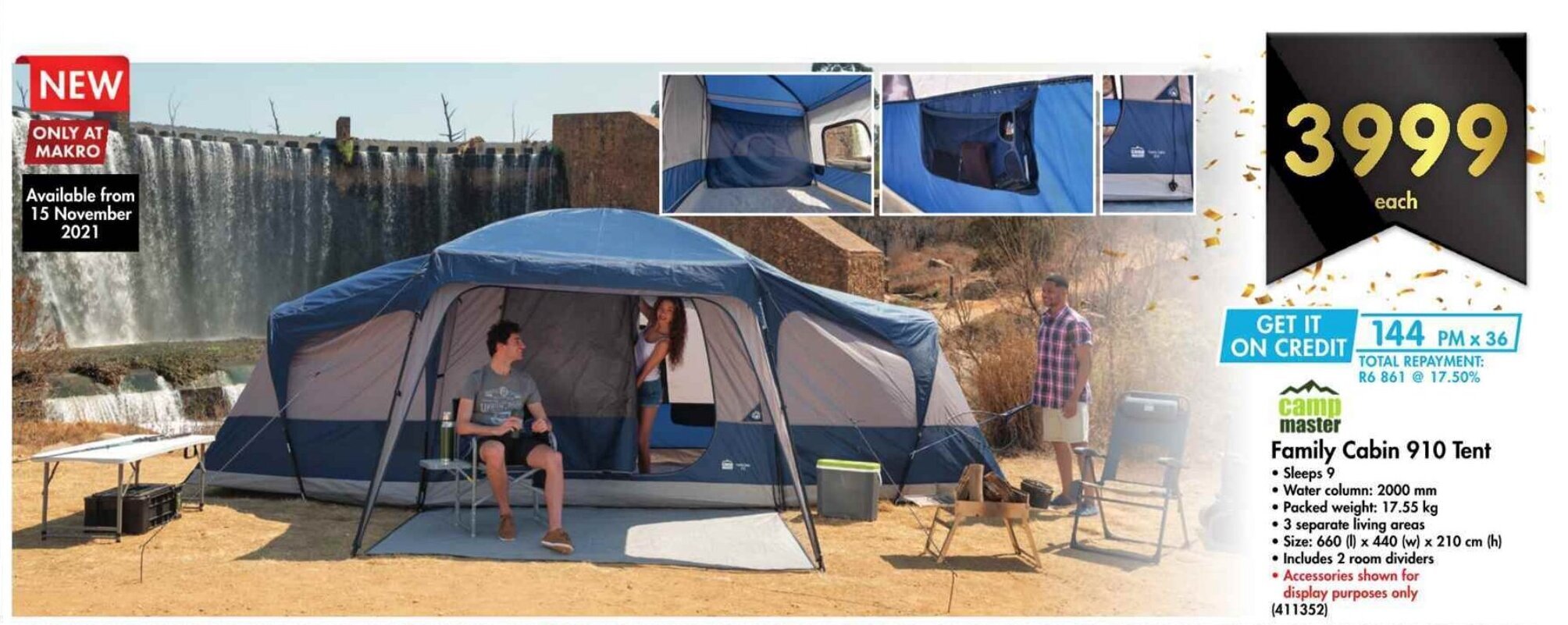 Camp Master Family Cabin 910 Tent 2000mm offer at Makro