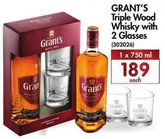 Makro’s liquor Grant's Triple Wood Whiskey with 2 Glasses 750ml offer