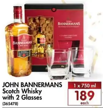 John Bannermans Scotch Whiskey with 2 Glasses 750ml