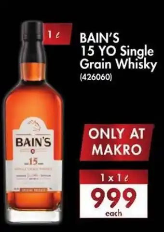 Makro’s liquor Bain's 15 YO Single Grain Whiskey 1L offer