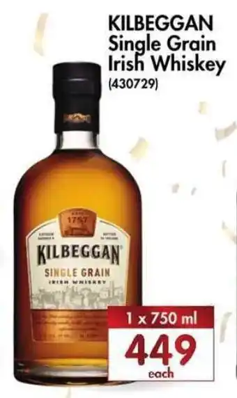 Kilbeggan Single Grain Irish Whiskey 750ml