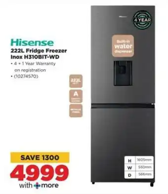 HiFi Corp Hisense Fridge Freezer Inox H310BIT-WD offer