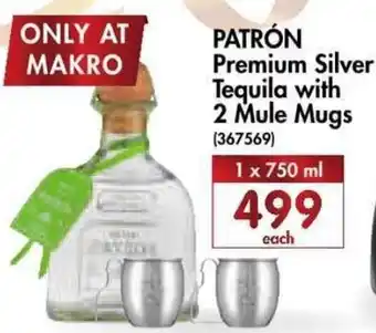 Patrón Premium Silver Tequila with 2 Mule Mugs 750ml