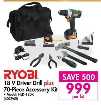 Makro Ryobi 18V Driver Drill Plus 70-Piece Accessory Kit offer