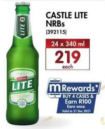 Makro’s liquor Castle Lite NRBs 24x340ml offer