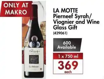 Makro’s liquor La Motte Pierneef Syrah/ Viognier and Wine Glass Gift 1 x 750ml offer