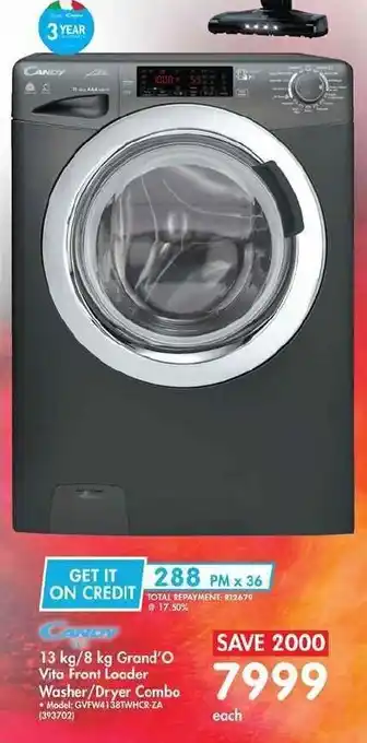 Makro Candy Grand'O Vita Front Loader Washer/Dryer Combo 13kg/8kg offer