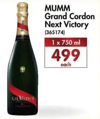 Makro’s liquor Mumm Grand Cordon Next Victory 750ml offer