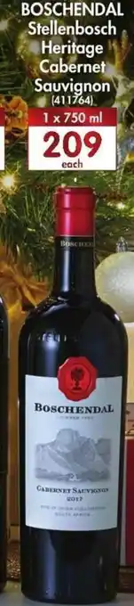 Makro’s liquor Boschendal Stellenbosch Heritage Cabernet Sauvignon 1 x 750ml offer