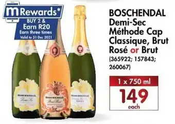 Makro’s liquor Boschendal Demi-Sec Méthode Cap Classique, Brut Rosé or Brut 750ml offer
