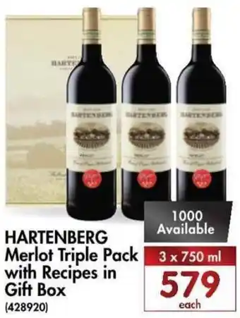 Hartenberg Merlot Triple Pack with Recipes in Gift Box 3 x 750ml