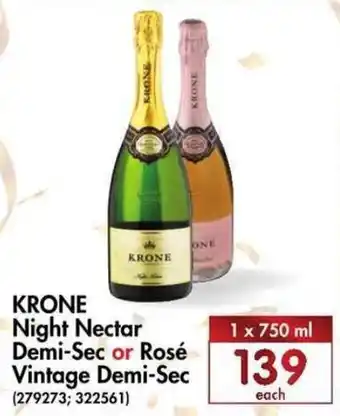 Makro’s liquor Krone Night Nectar Demi-Sec or Rosé Vintage Demi-Sec 750ml offer