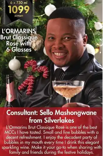L'Ormarins Brut Classique Rosé with 6 Glasses 750ml