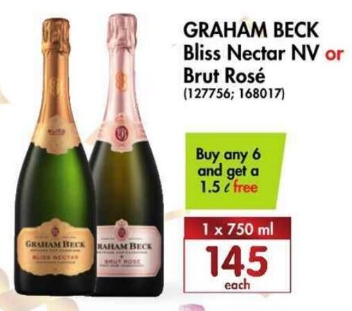 Graham Beck Bliss Nectar NV or Brut Rosé 750ml offer at Makro’s liquor