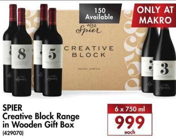 Spier Creative Block Range In Wooden Gift Box 6 X 750ml Offer At Makro 