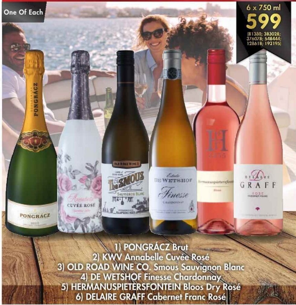 Pongrácz Brut, KWV Annabelle Cuvée Rosé, Old Raod Wine CO., De Wetshof