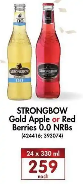 Makro’s liquor Strongbow Gold Apple or Red Berries 0.0 NRBs 24x330ml offer
