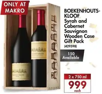 Makro’s liquor Boekenhouts-Kloof Syrah and Cabernet Sauvignon Wooden Case Gift Pack 2 x 750ml offer