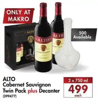 Makro’s liquor Alto Cabernet Sauvignon Twin Pack Plus Decanter 2 x 750ml offer