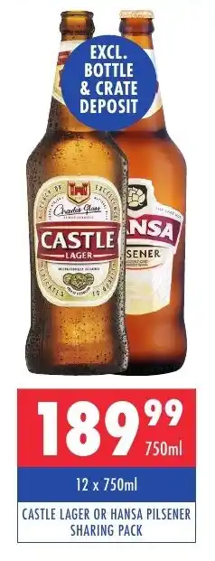 Ultra Liquors Castle lager or hansa pilsener sharing pack offer