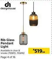 Builders Warehouse Design House Rib Glass Pendant Light-Each offer