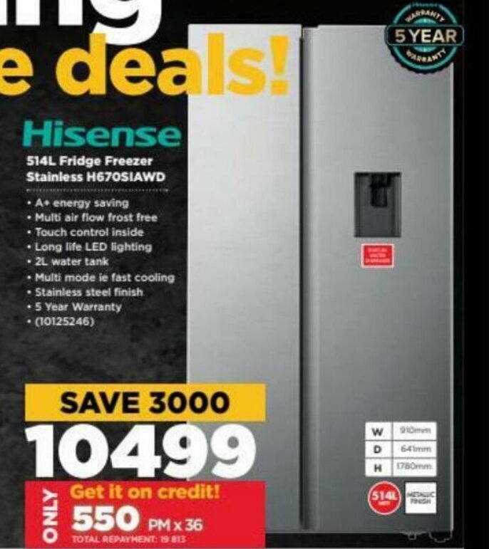 Hisense Fridge Freezer Stainless H670IAWD offer at HiFi Corp
