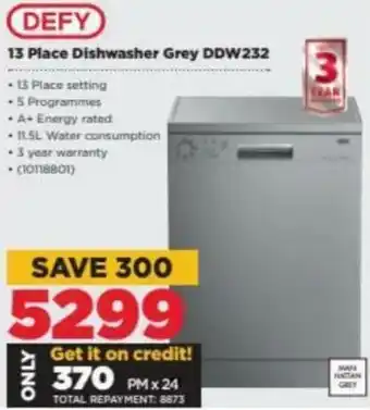 HiFi Corp Defy 13 Place Dishwasher Grey DDW232 offer