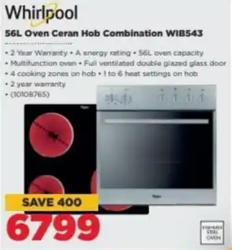HiFi Corp Whirlpool Oven Ceran Hob Combination 56L WIB543 offer