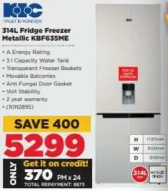 HiFi Corp KIC Fridge Freezer Metallic 314L KBF635ME offer