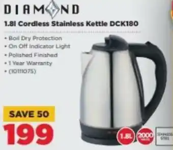 HiFi Corp Diamond Cordless Stainless Kettle 1.8L DCK180 offer