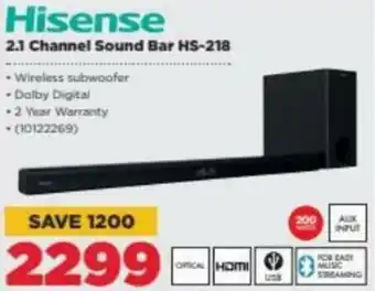 HiFi Corp Hisense 2.1 Channel Soundbar HS-218 offer